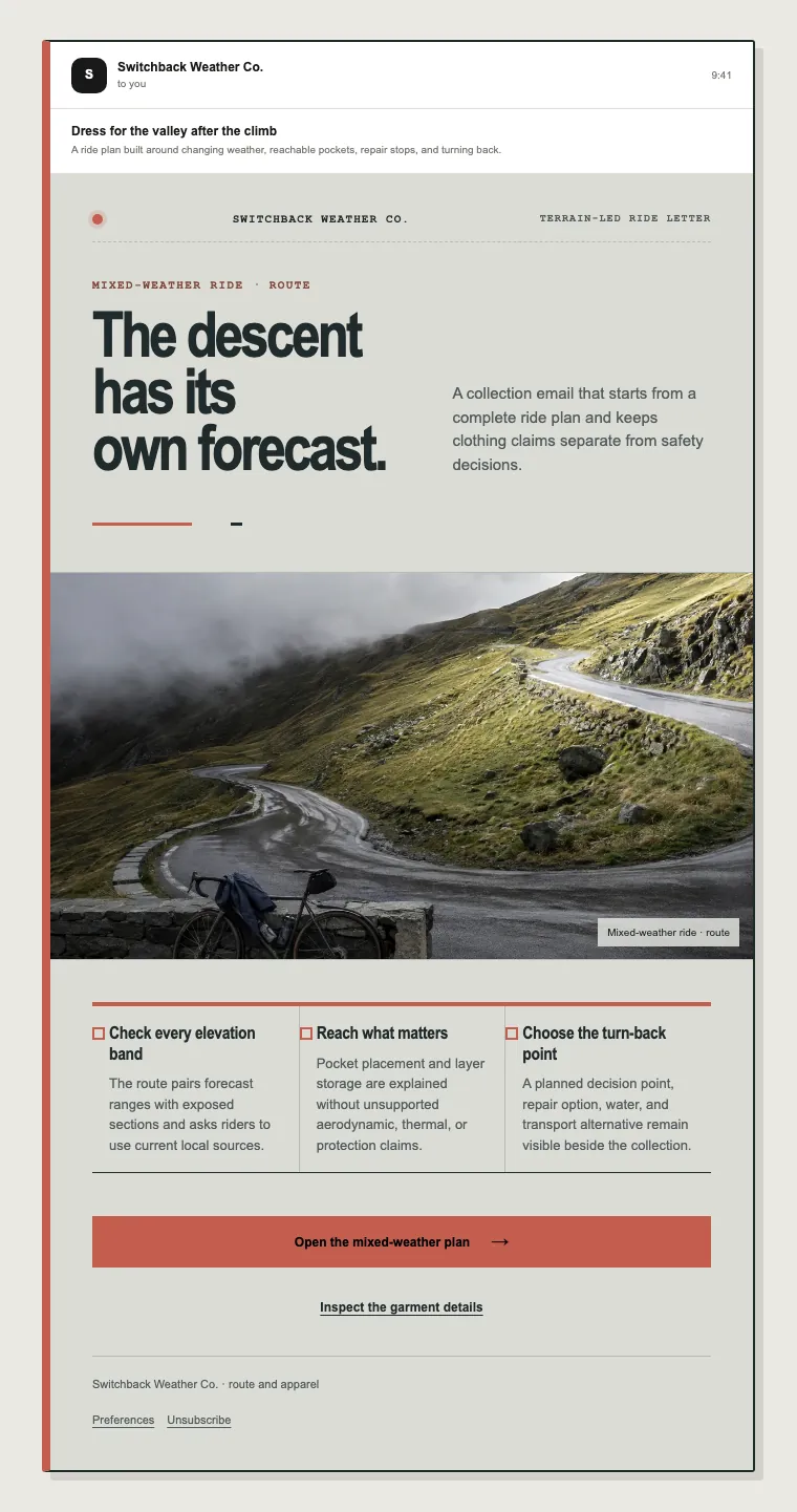 Terrain-led ride letter email template preview
