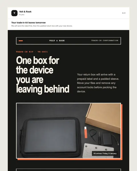 Trade-in confirmation email template preview